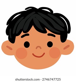 Black Hair Boy with Blush Cheeks in Flat Vector Style for Kids Theme