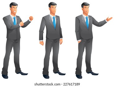 Black hair business man in different poses set