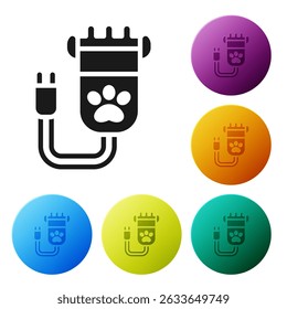 Black Hair clipper accessories for pet grooming icon isolated on white background. Set icons in color circle buttons. Vector