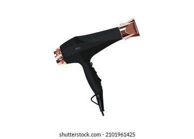 Black hair dryer with gold metal inserts for the hairdresser stylist.