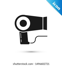 Black Hair dryer icon isolated on white background. Hairdryer sign. Hair drying symbol. Blowing hot air.  Vector Illustration