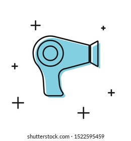 Black Hair dryer icon isolated on white background. Hairdryer sign. Hair drying symbol. Blowing hot air.  Vector Illustration