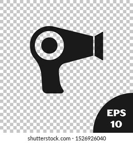 Black Hair dryer icon isolated on transparent background. Hairdryer sign. Hair drying symbol. Blowing hot air. Vector Illustration Black Hair dryer icon isolated on transparent background. Hairdryer sign. Hair drying symbol. Blowing hot air. Vector Illustration