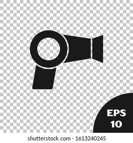 Black Hair dryer icon isolated on transparent background. Hairdryer sign. Hair drying symbol. Blowing hot air.  Vector Illustration