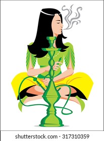 Black Hair Girl Smoking Hookah Pipe