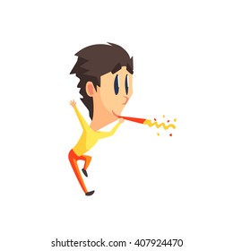 Black Hair Male Character With Firecracker Primitive Geometric Design Flat Isolated Vector Image