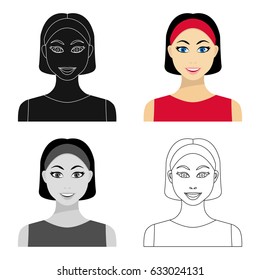 Black hair woman icon in cartoon style isolated on white background. Woman symbol stock vector illustration.