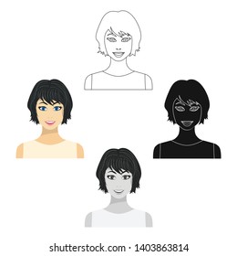 Black hair woman icon in cartoon,black style isolated on white background. Woman symbol stock vector illustration.