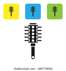 Black Hairbrush icon isolated on white background. Comb hair sign. Barber symbol. Set icons colorful square buttons. Vector Illustration