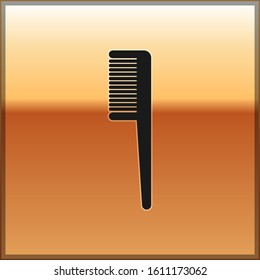 Black Hairbrush icon isolated on gold background. Comb hair sign. Barber symbol.  Vector Illustration