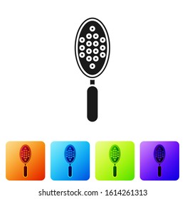 Black Hairbrush icon isolated on white background. Comb hair sign. Barber symbol. Set icons in color square buttons. Vector Illustration