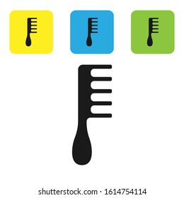 Black Hairbrush icon isolated on white background. Comb hair sign. Barber symbol. Set icons colorful square buttons. Vector Illustration
