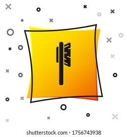Black Hairbrush icon isolated on white background. Comb hair sign. Barber symbol. Yellow square button. Vector Illustration