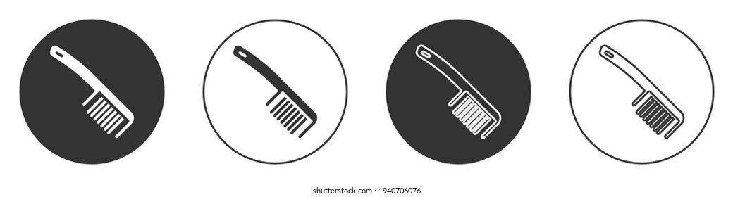 Black Hairbrush icon isolated on white background. Comb hair sign. Barber symbol. Circle button. Vector