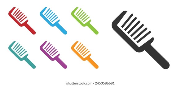 Black Hairbrush icon isolated on white background. Comb hair sign. Barber symbol. Set icons colorful. Vector