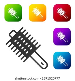 Black Hairbrush icon isolated on white background. Comb hair sign. Barber symbol. Set icons in color square buttons. Vector