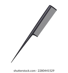 Black hairbrush isolated on white background. Professional tool for curling and haircut barbershop. Hair brush, comb. Beauty salon and barber shop design element, single accessory. Vector illustration