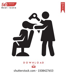 Black hairdresser icon vector isolated on white background. Graphic design, material design, best selling icons, mobile application, UI / UX design. EPS 10 format vector.