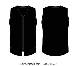 Black Hairdresser Vest With Two Pockets Template Vector.Front and Back Views.