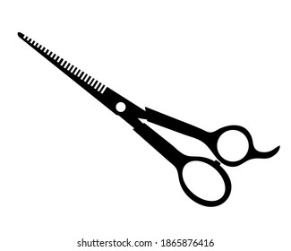 Black hairdressing scissors for cutting hair in the salon. A stylist's tool. Vector icon on white background.