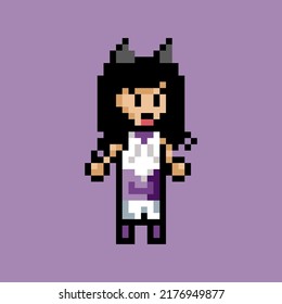 black haired cat girl with pixel art style vector svg