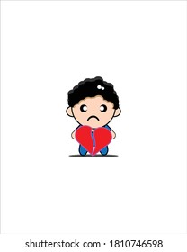 El cabello negro lindo mascota de niño lindo diseño de ilustración vectorial de corazón roto