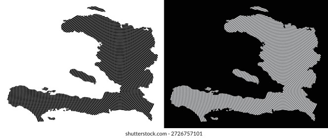 Black Haiti map. Gray Haiti map. Spiral lines country map. Hispaniola political map. Vector.