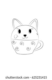 black half cat half cup vector scetch on a white background