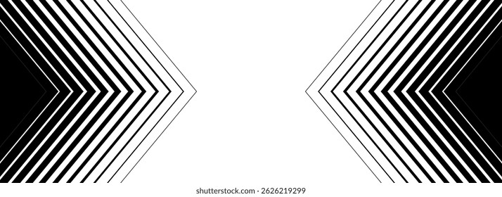 Black halftone arrow background. Arrows pointing in center direction backdrop. Repeated fading triangle gradation pattern. Vector thin to thick speed line concept texture for poster, cover, banner