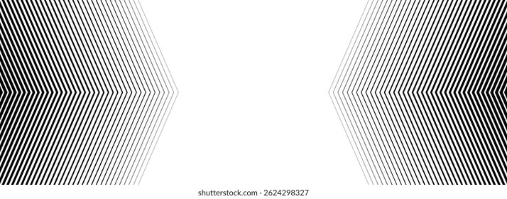 Black halftone arrow background. Linear arrows in center direction backdrop. Repeated fading triangle gradation pattern. Vector thin to thick speed line concept texture for poster, cover, banner