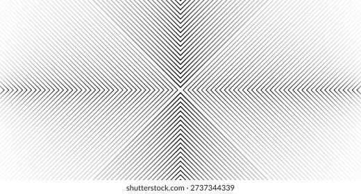 Black halftone arrow pattern. Repeated fading triangle gradation background. Arrows pointing to center direction backdrop. Vector thin to thick speed line concept texture for poster, banner, cover 