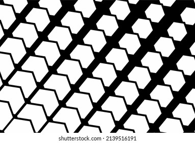 Fondo de medio tono negro. Punto hexágono negro inclinado. Patrón de medio tono. Modernos y limpios fondos, fondos, texturas, patrones o superposiciones. Ilustración vectorial.