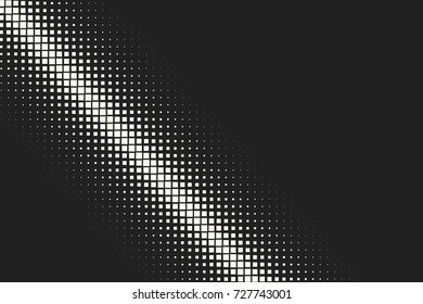 Black halftone background. Vector retro dotted template for labels. White and black geometric gradient for pop art designs. Vintage backdrop with isolated pattern for cartoon book.