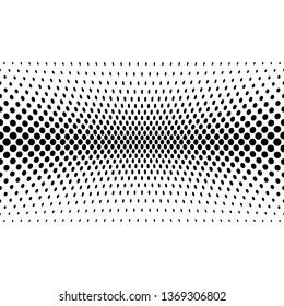 Black halftone bilinear horizontal gradient line of dots in diagonal arrangement on white background. Retro abstract vector design element.