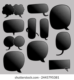 black halftone chat bubble set