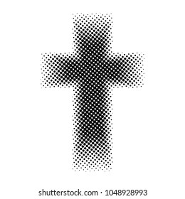 Black halftone cross on the white background. Christian symbol. Vector illustration.