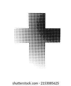 Black halftone cross on the white background. Christian symbol. Vector illustration.