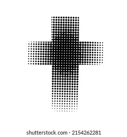 Black halftone cross on the white background. Christian symbol. Vector illustration.