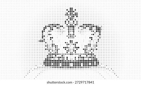Black halftone crown silhouette on white background, Royal crown halftone design black and white