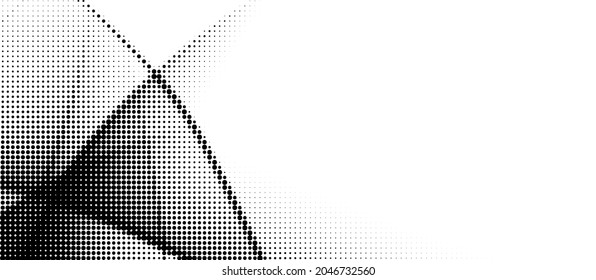 Black halftone curved dotted background. Banner with space for text. Vector illustration.