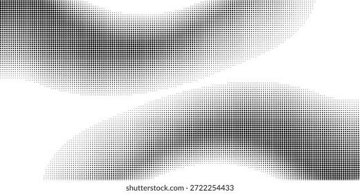 Black halftone curved dotted background. Banner with space for text. Vector illustration.