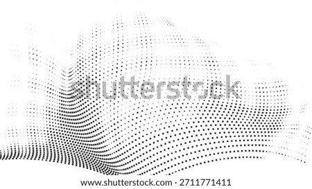 Black Halftone Curved Mesh Wave Pattern for Modern Posters, Tech Backgrounds, Abstract Digital Layouts, Futuristic Design Elements vector illustration