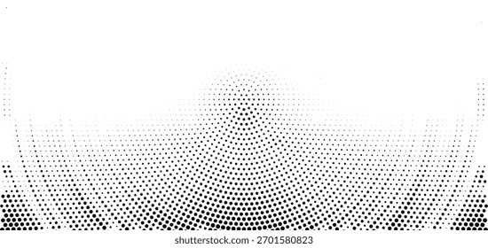 Meio-tom preto curvo onda pontos padrão fundo, textura circular geométrica abstrata, design moderno de vetor de ilusão óptica, conceito de layout gráfico futurista mínimo