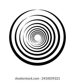 Black halftone dashed speed swirl line. Design element for frame, vortex, logo, tattoo, web pages, prints, posters, template. Speed ​​line in the shape of a circle. Abstract vector background.