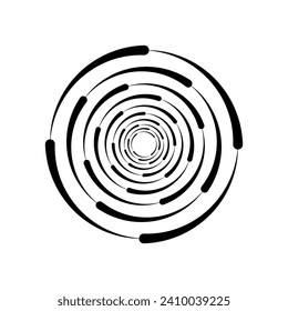 Black halftone dashed speed swirl line. Design element for frame, vortex, logo, tattoo, web pages, prints, posters, template. Speed ​​line in the shape of a circle. Abstract vector background.