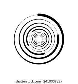 Línea negra de velocidad de giro de medio tono discontinuo. Elemento de diseño para marco, vórtice, logotipo, tatuaje, páginas web, impresiones, carteles, plantilla. Línea rápida en forma de círculo. Resumen del fondo vectorial.