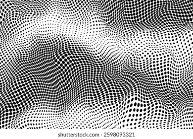 Black halftone dots creating a wavy, textured pattern on a white background.