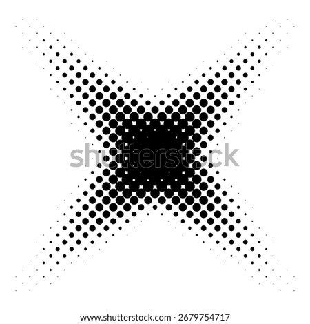 Black halftone dots forming an X shape on white