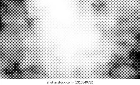 Black halftone dots on a white background create a distinctive pattern, using varying dot sizes and spacing to add depth and contrast. This simple yet striking design is versatile in art, print.