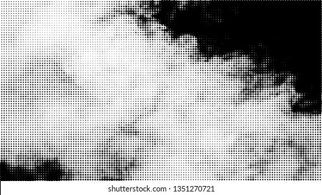 Black halftone dots on a white background create a distinctive pattern, using varying dot sizes and spacing to add depth and contrast. This simple yet striking design is versatile in art, print.